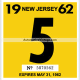 Vintage 1962 New Jersey Windshield Inspection Sticker 5 - May