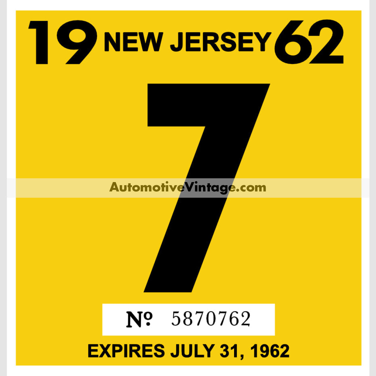 Vintage 1962 New Jersey Windshield Inspection Sticker 7 - July