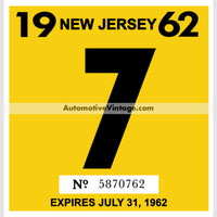 Vintage 1962 New Jersey Windshield Inspection Sticker 7 - July