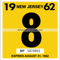 Vintage 1962 New Jersey Windshield Inspection Sticker 8 - August