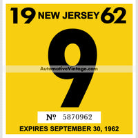 Vintage 1962 New Jersey Windshield Inspection Sticker 9 -September