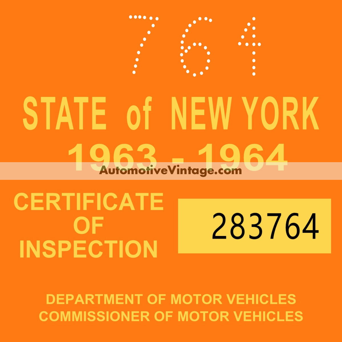 Vintage 1963-64 New York Windshield Inspection Sticker