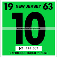 Vintage 1963 New Jersey Windshield Inspection Sticker 10 - October