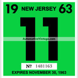 Vintage 1963 New Jersey Windshield Inspection Sticker 11 - November