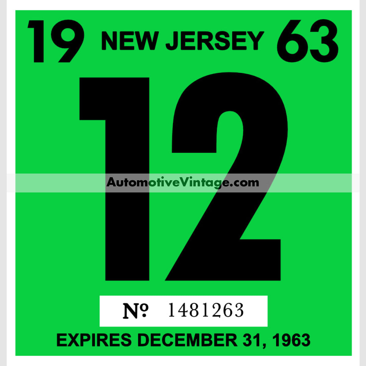 Vintage 1963 New Jersey Windshield Inspection Sticker 12 - December