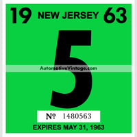 Vintage 1963 New Jersey Windshield Inspection Sticker 5 - May