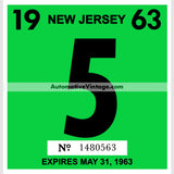 Vintage 1963 New Jersey Windshield Inspection Sticker 5 - May