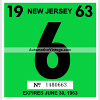 Vintage 1963 New Jersey Windshield Inspection Sticker 6 - June