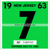 Vintage 1963 New Jersey Windshield Inspection Sticker 7 - July