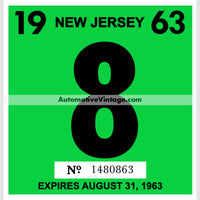 Vintage 1963 New Jersey Windshield Inspection Sticker 8 - August