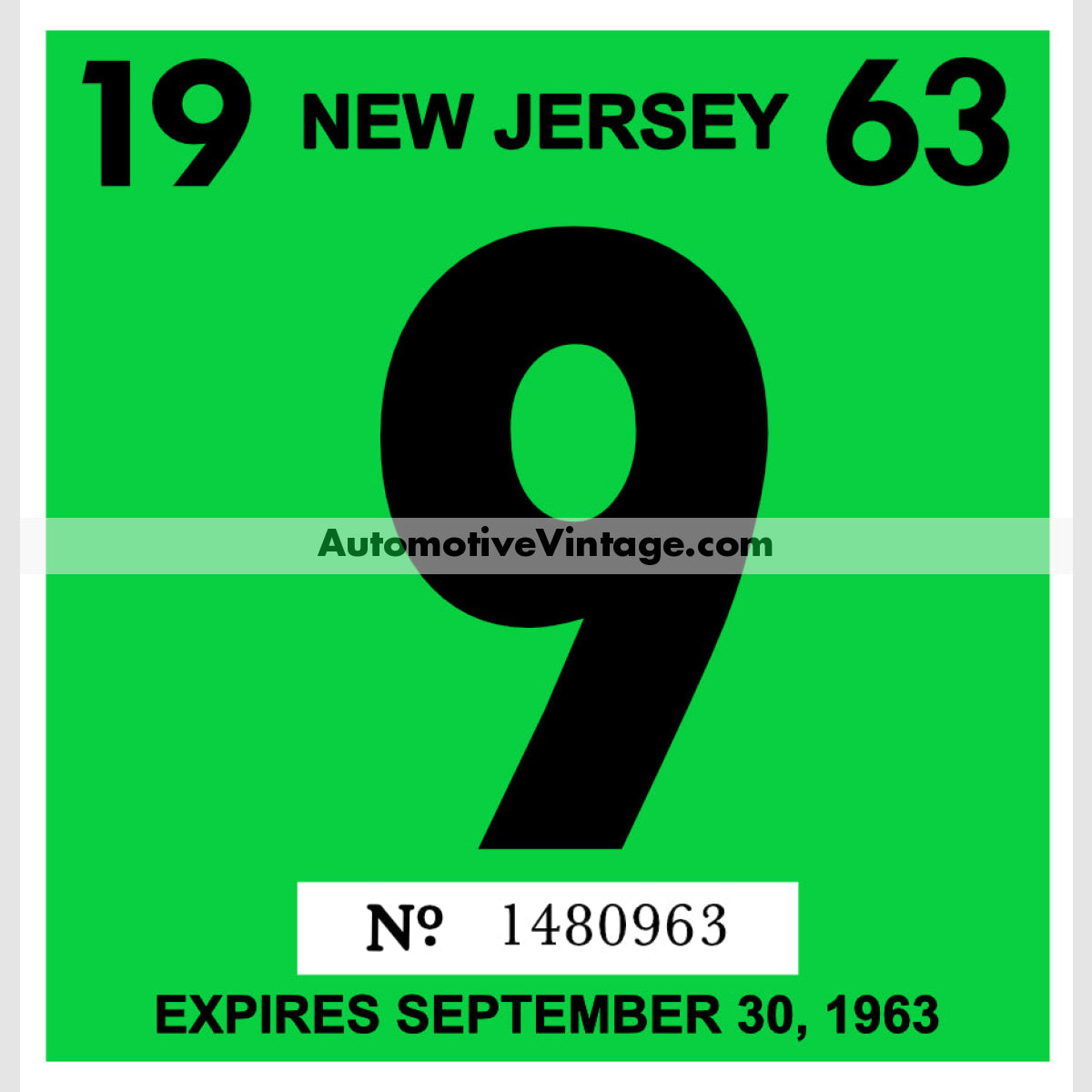 Vintage 1963 New Jersey Windshield Inspection Sticker 9 -September