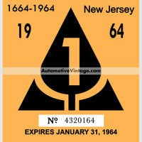 Vintage 1964 New Jersey Windshield Inspection Sticker 1 - January