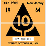 Vintage 1964 New Jersey Windshield Inspection Sticker 10 - October