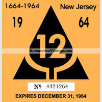 Vintage 1964 New Jersey Windshield Inspection Sticker 12 - December