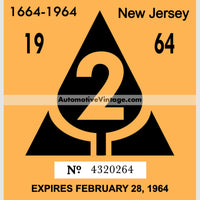 Vintage 1964 New Jersey Windshield Inspection Sticker 2 - February