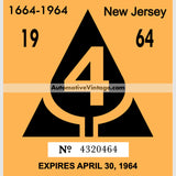 Vintage 1964 New Jersey Windshield Inspection Sticker 4 - April