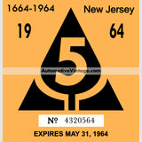 Vintage 1964 New Jersey Windshield Inspection Sticker 5 - May