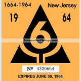 Vintage 1964 New Jersey Windshield Inspection Sticker 6 - June