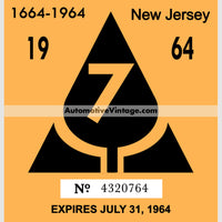 Vintage 1964 New Jersey Windshield Inspection Sticker 7 - July