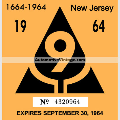 Vintage 1964 New Jersey Windshield Inspection Sticker 9 -September