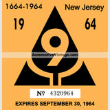 Vintage 1964 New Jersey Windshield Inspection Sticker 9 -September