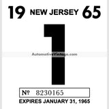 Vintage 1965 New Jersey Windshield Inspection Sticker 1 - January