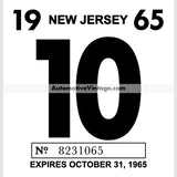 Vintage 1965 New Jersey Windshield Inspection Sticker 10 - October