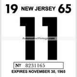 Vintage 1965 New Jersey Windshield Inspection Sticker 11 - November