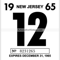 Vintage 1965 New Jersey Windshield Inspection Sticker 12 - December