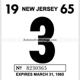 Vintage 1965 New Jersey Windshield Inspection Sticker 3 - March