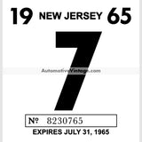 Vintage 1965 New Jersey Windshield Inspection Sticker 7 - July