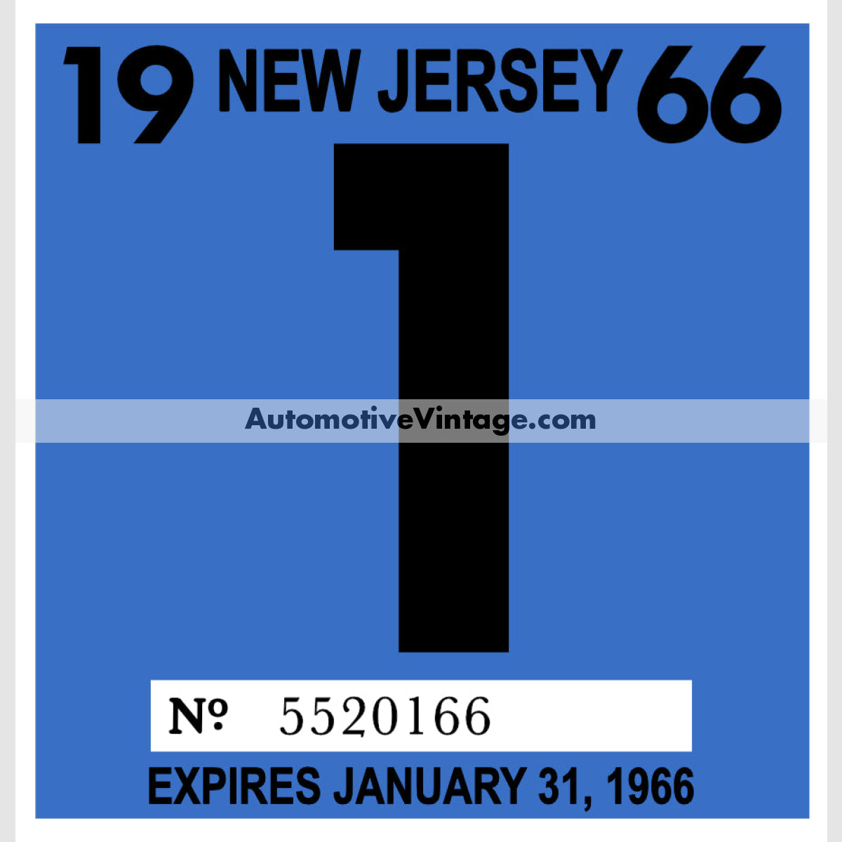 Vintage 1966 New Jersey Windshield Inspection Sticker 1 - January