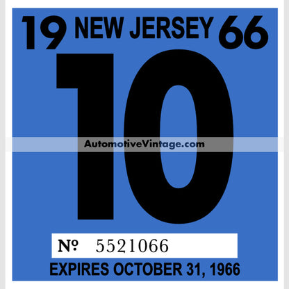 Vintage 1966 New Jersey Windshield Inspection Sticker 10 - October