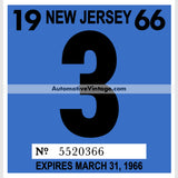 Vintage 1966 New Jersey Windshield Inspection Sticker 3 - March