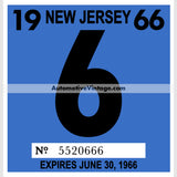 Vintage 1966 New Jersey Windshield Inspection Sticker 6 - June