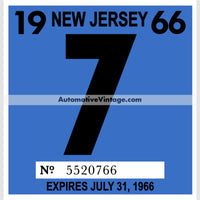 Vintage 1966 New Jersey Windshield Inspection Sticker 7 - July