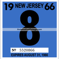 Vintage 1966 New Jersey Windshield Inspection Sticker 8 - August