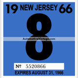 Vintage 1966 New Jersey Windshield Inspection Sticker 8 - August