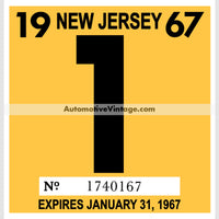 Vintage 1967 New Jersey Windshield Inspection Sticker 1 - January