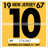 Vintage 1967 New Jersey Windshield Inspection Sticker 10 - October