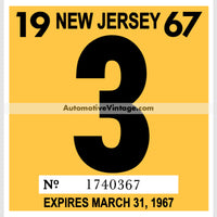 Vintage 1967 New Jersey Windshield Inspection Sticker 3 - March