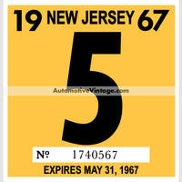 Vintage 1967 New Jersey Windshield Inspection Sticker 5 - May