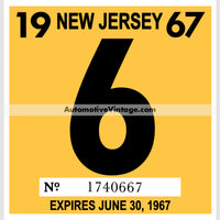 Vintage 1967 New Jersey Windshield Inspection Sticker 6 - June