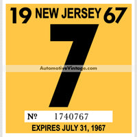 Vintage 1967 New Jersey Windshield Inspection Sticker 7 - July