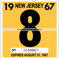 Vintage 1967 New Jersey Windshield Inspection Sticker 8 - August