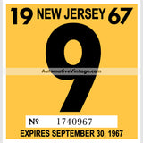 Vintage 1967 New Jersey Windshield Inspection Sticker 9 -September