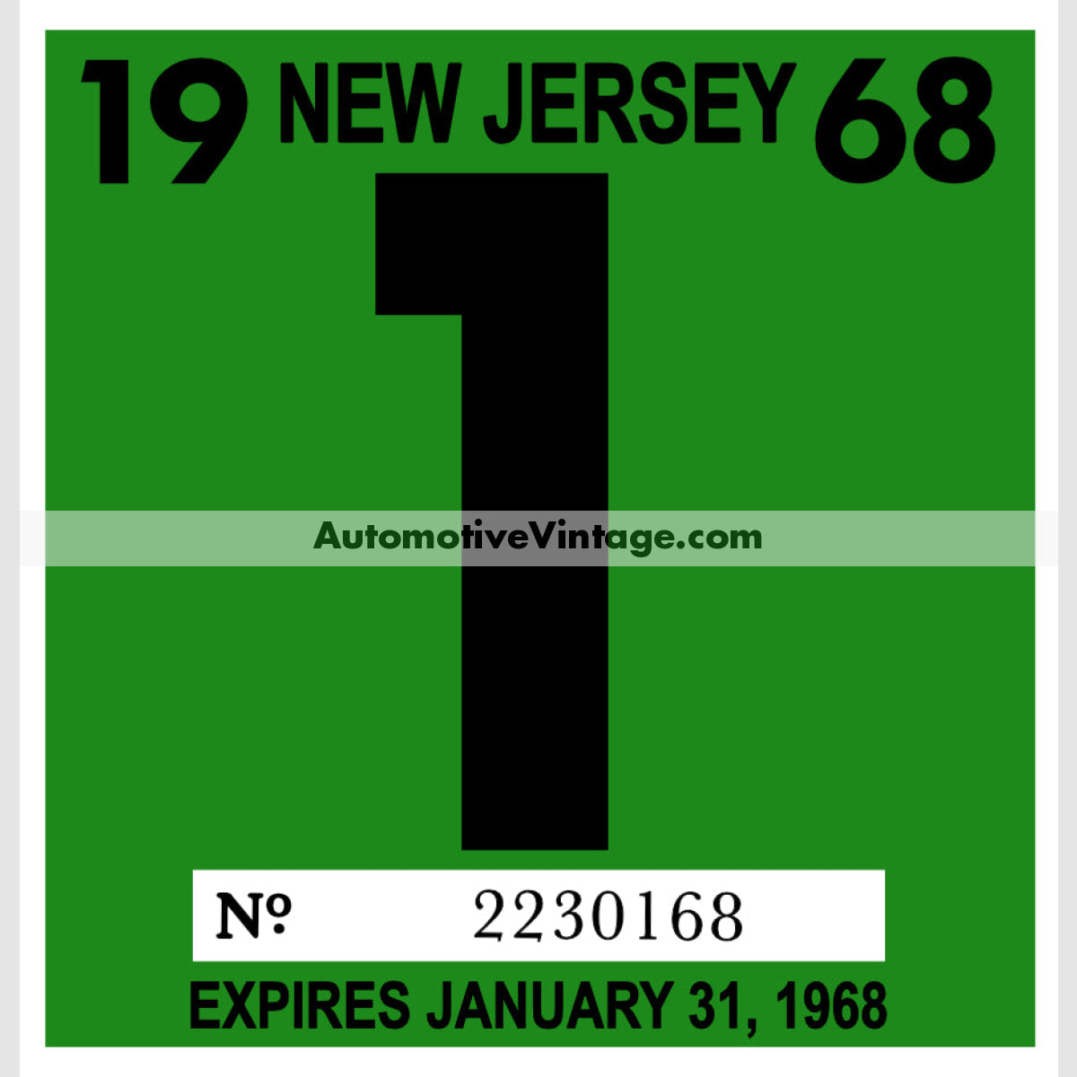 Vintage 1968 New Jersey Windshield Inspection Sticker 1 - January