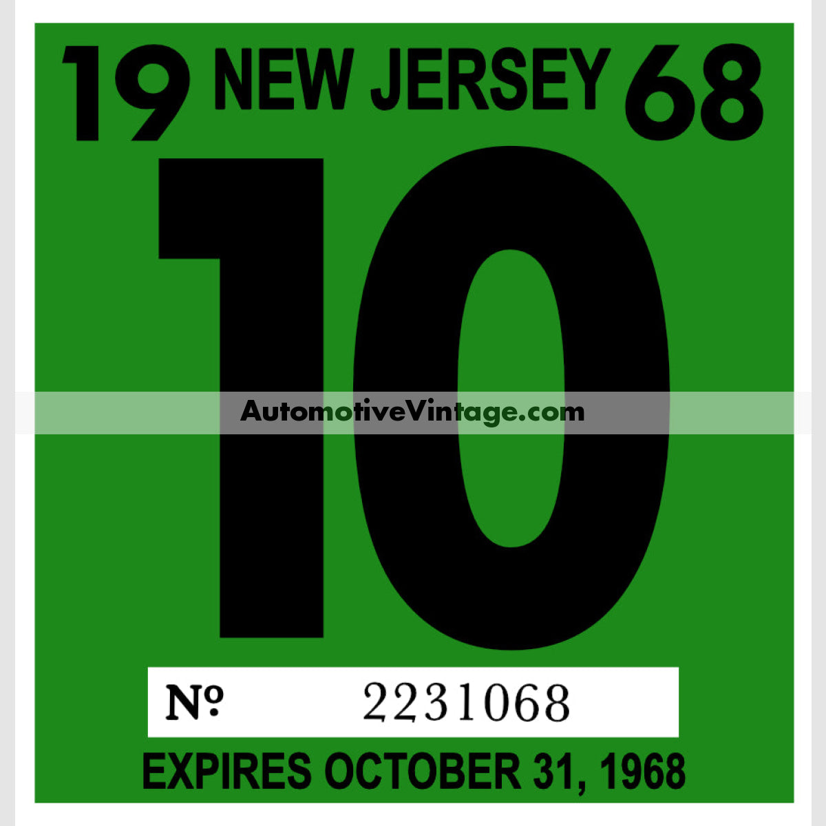Vintage 1968 New Jersey Windshield Inspection Sticker 10 - October