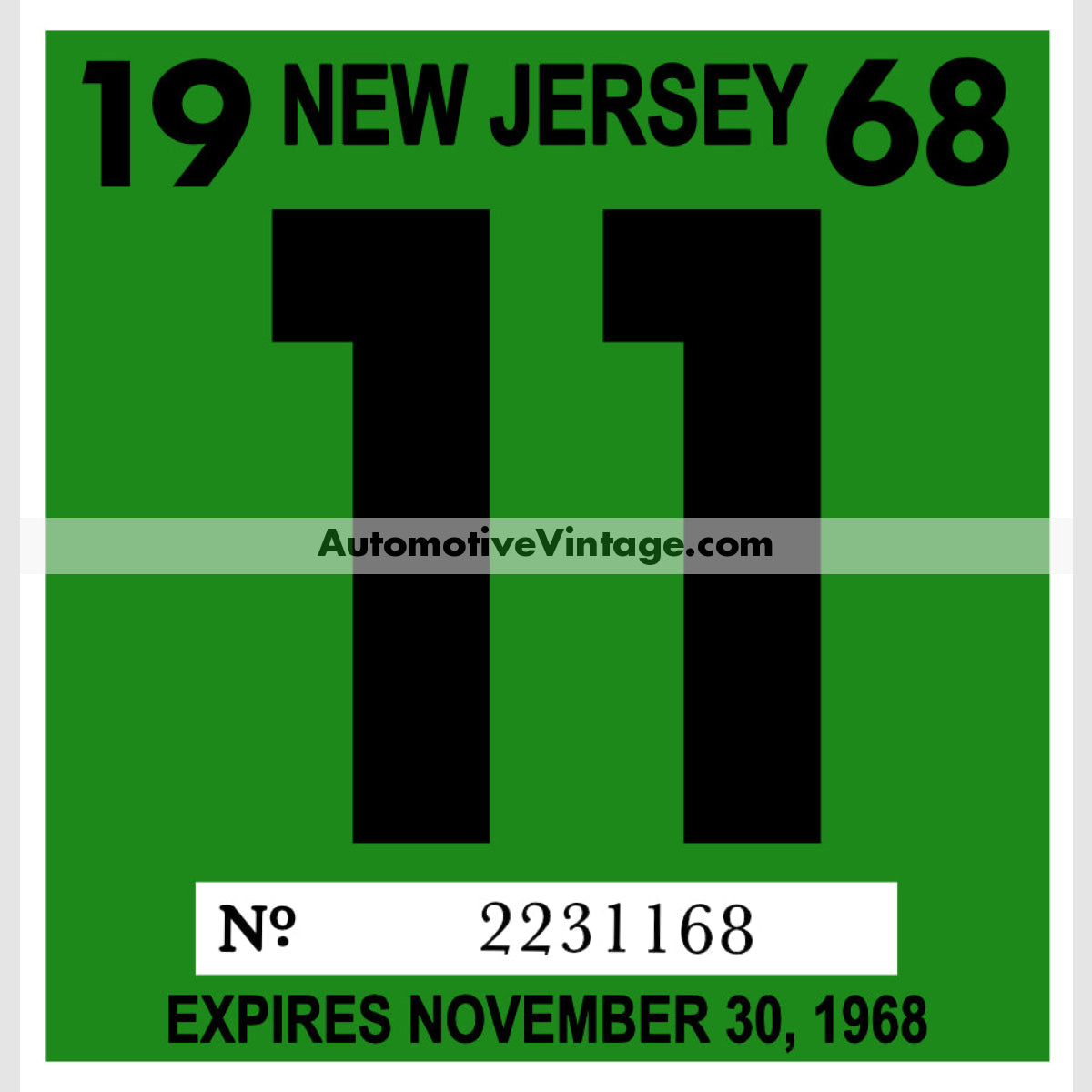 Vintage 1968 New Jersey Windshield Inspection Sticker 11 - November