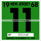 Vintage 1968 New Jersey Windshield Inspection Sticker 11 - November